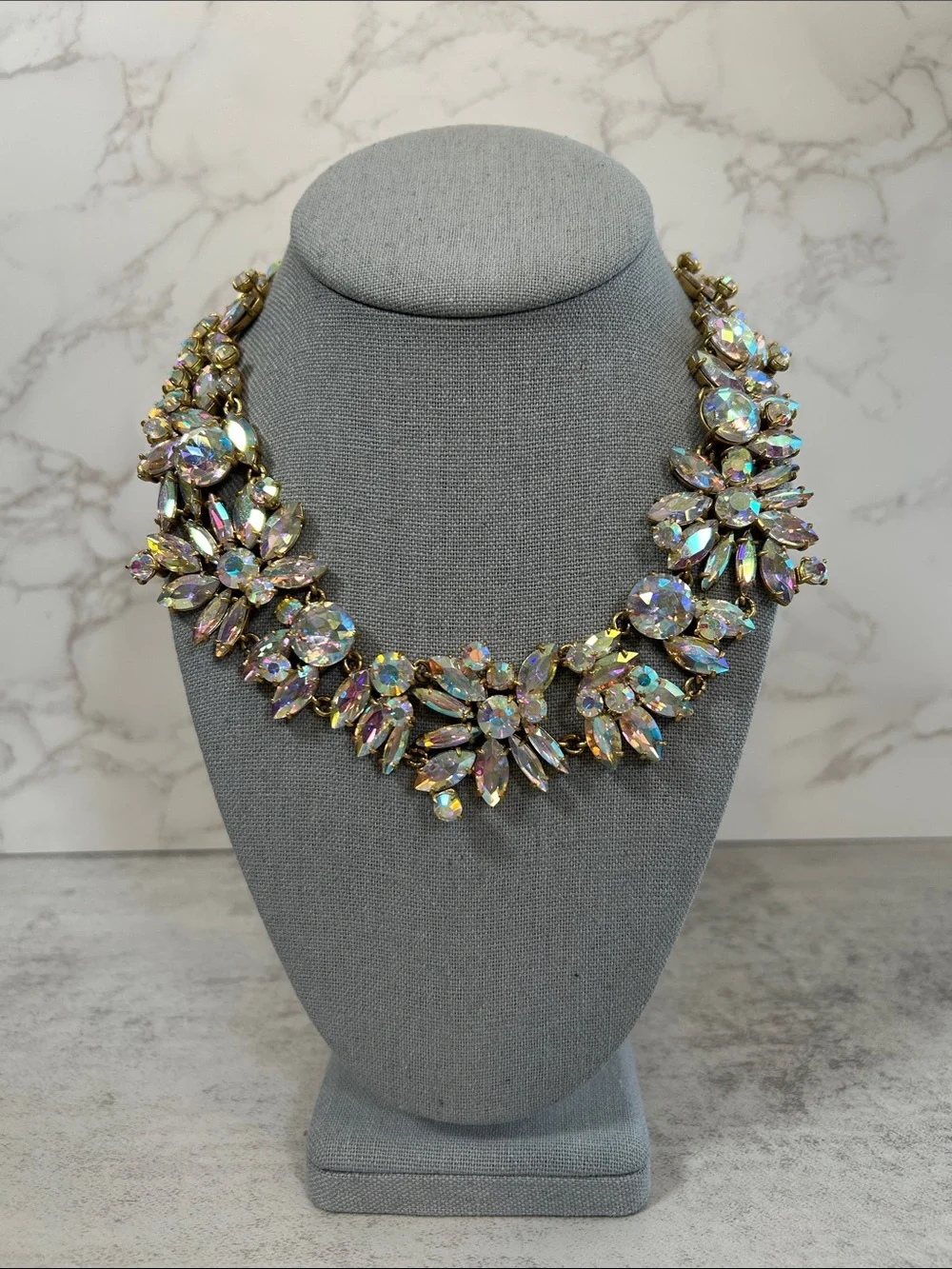 J. Crew Iridescent Crystal Collar Necklace - Gold Tone